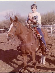Pat, Son, & her horse, Quemado